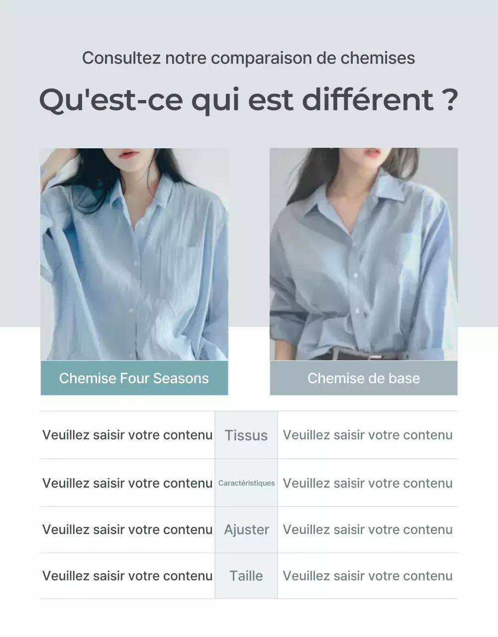 Promouvoir une page d'information minimaliste sur la mode en bleu clair et en gris
