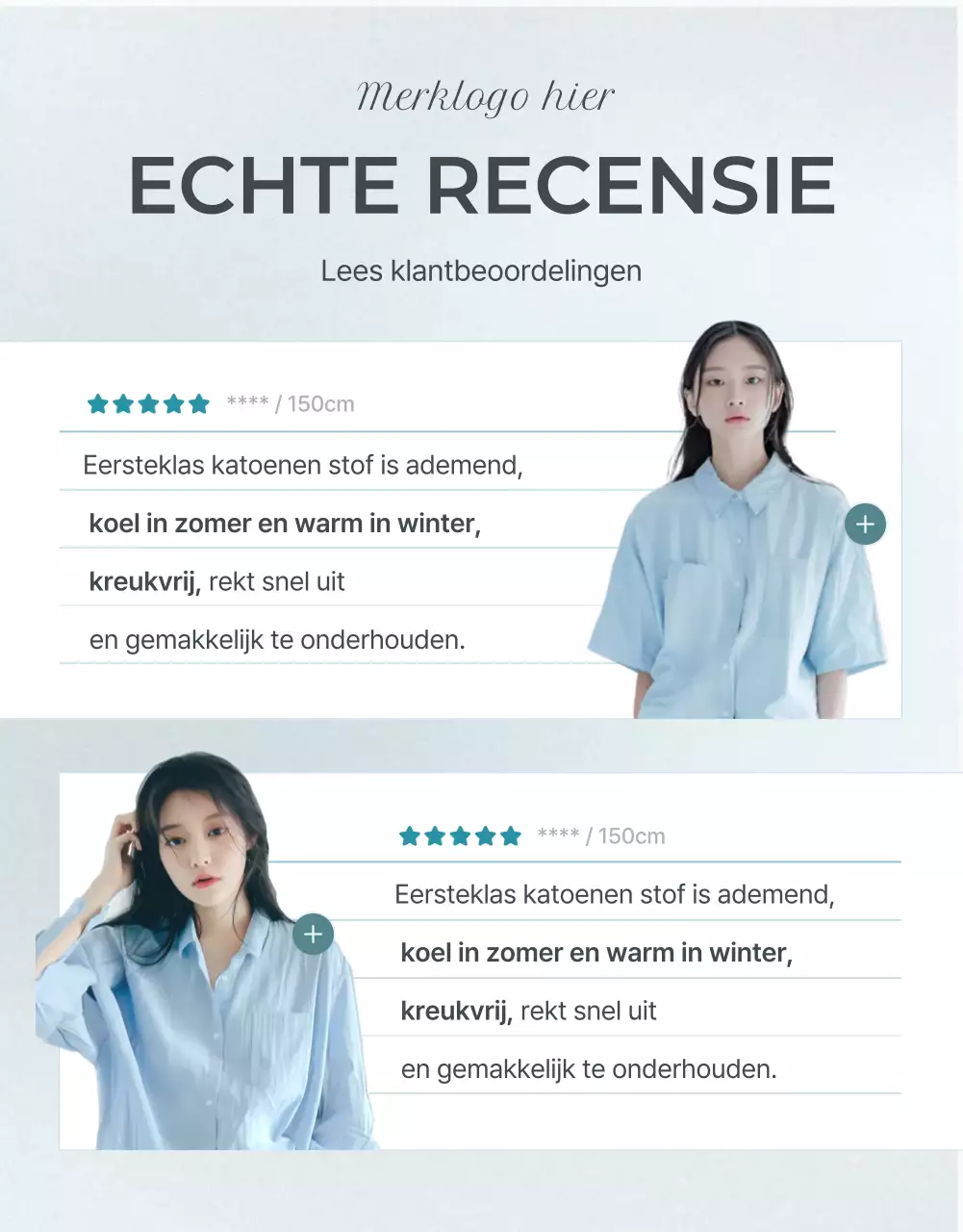 Promoot een minimalistische modepagina in lichtblauw en grijs