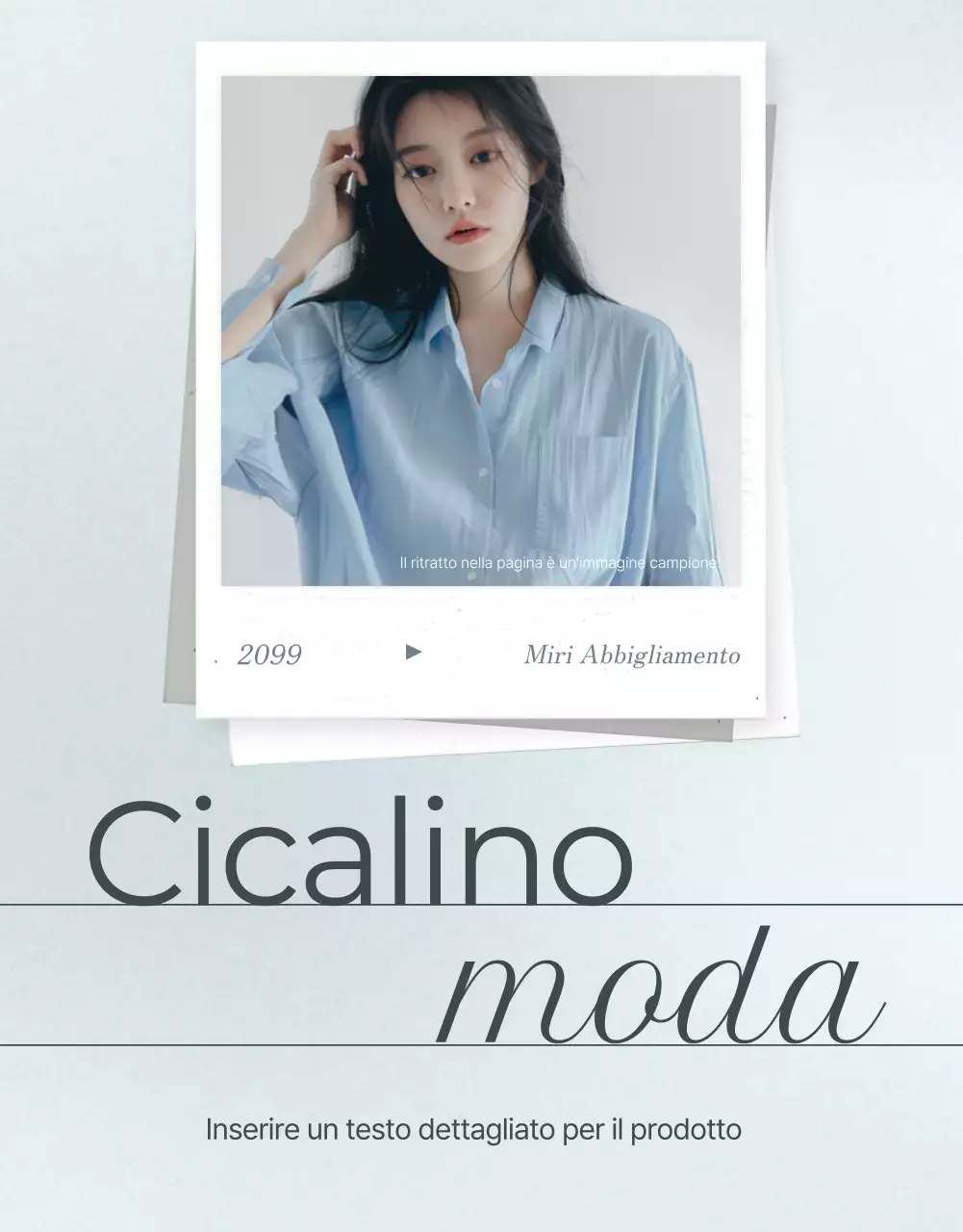 Promuovere una pagina di dettagli di moda minimalista in azzurro e grigio