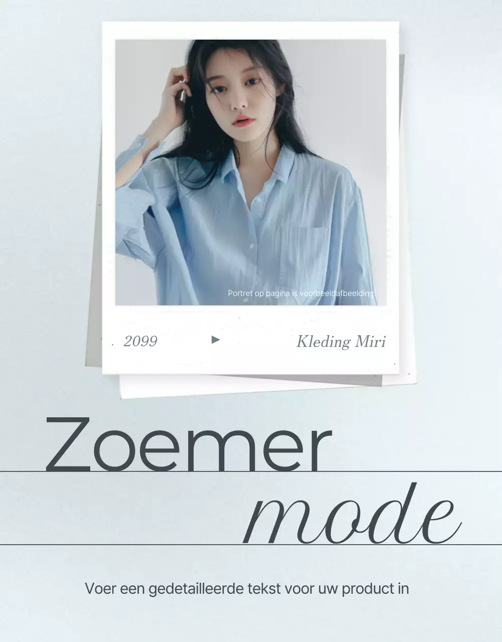 Promoot een minimalistische modepagina in lichtblauw en grijs