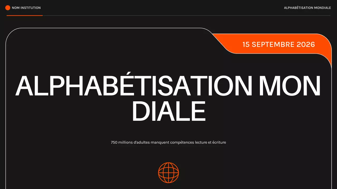 Orange Black Modern Literacy Around the World (Alphabétisation moderne dans le monde) Matériel de conférence