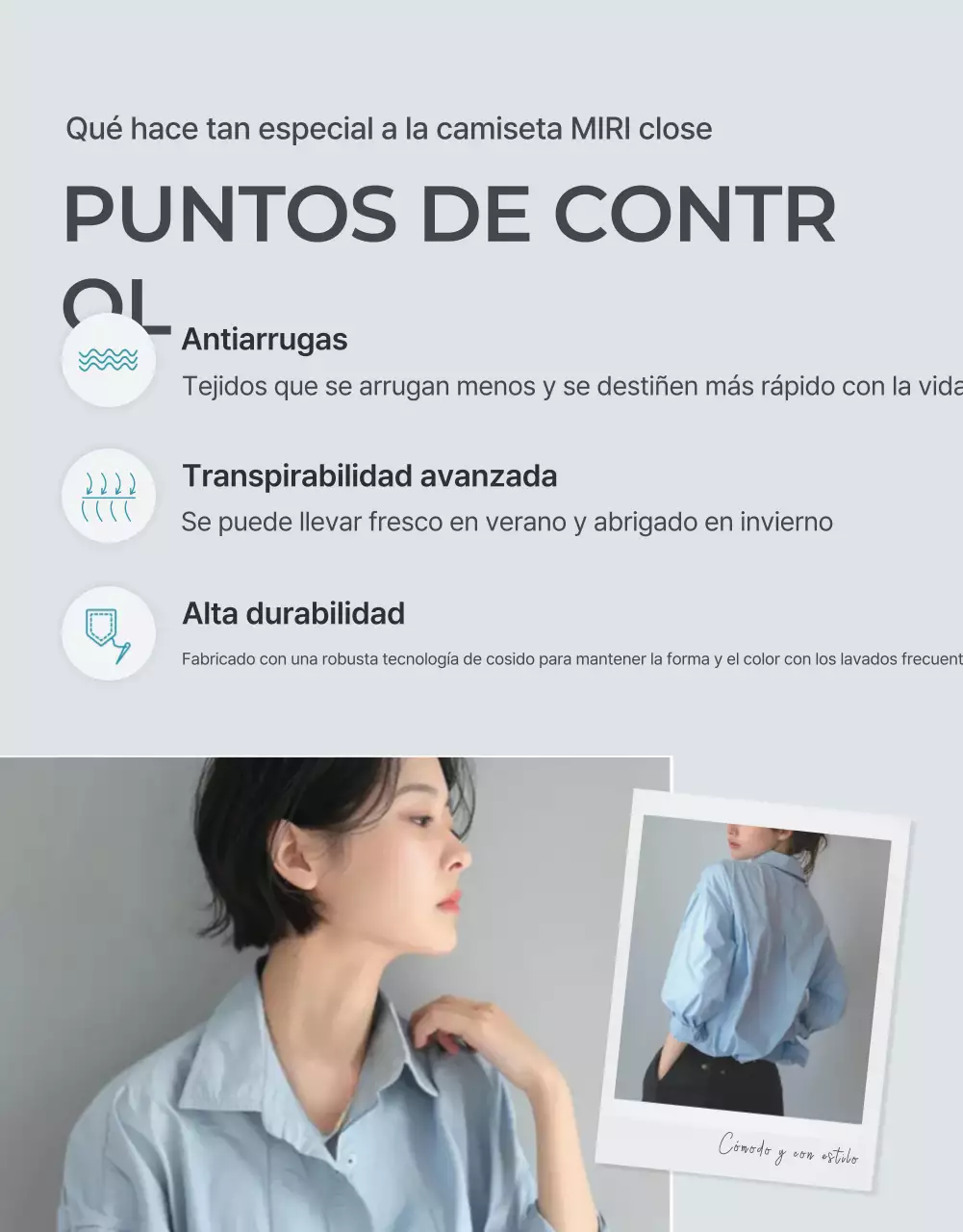Promover una página de detalles de moda minimalista en azul claro y gris