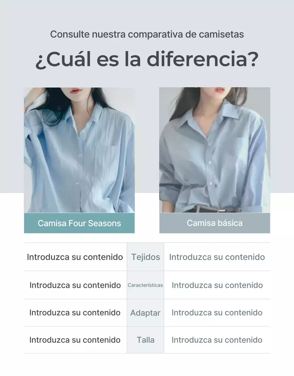 Promover una página de detalles de moda minimalista en azul claro y gris