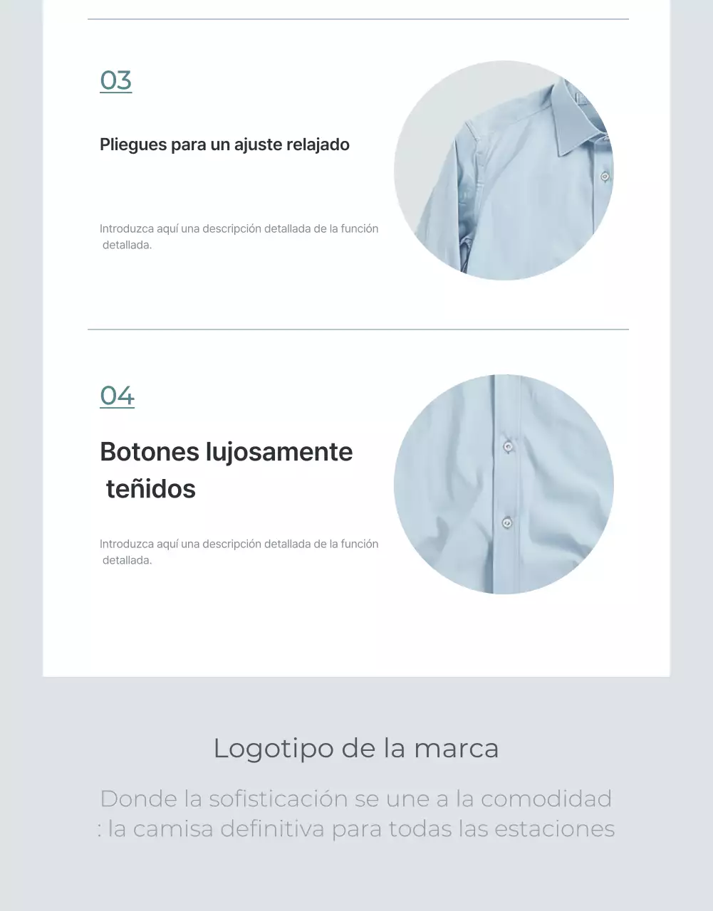 Promover una página de detalles de moda minimalista en azul claro y gris