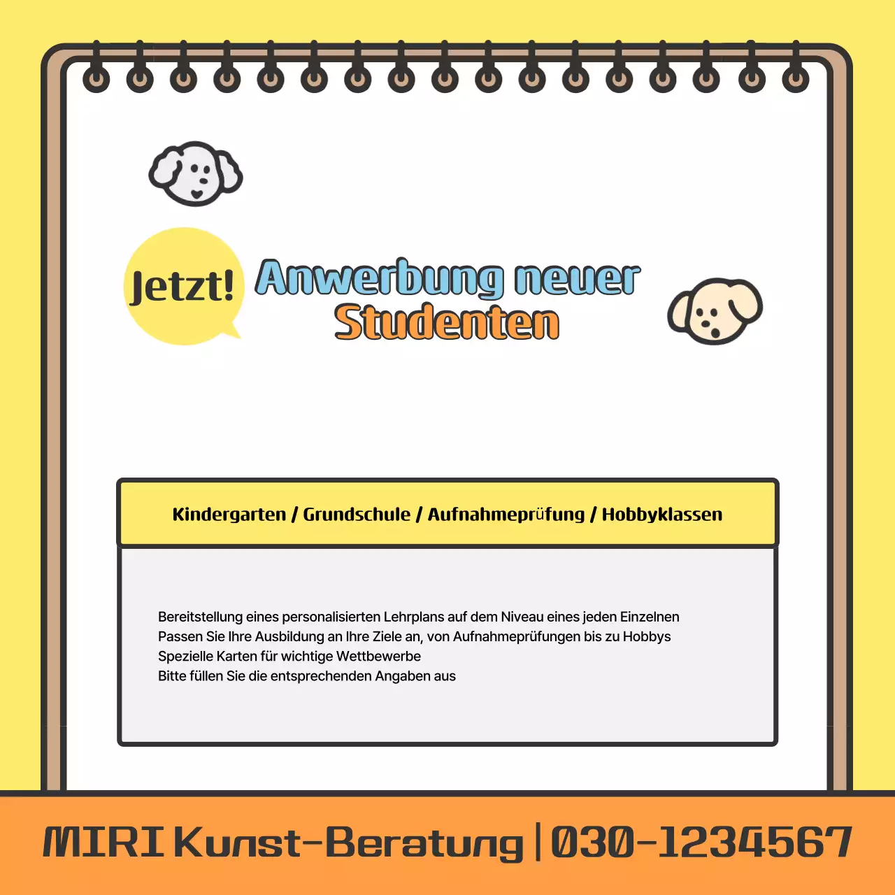 Werbung für die gelbe, gemütliche Schule