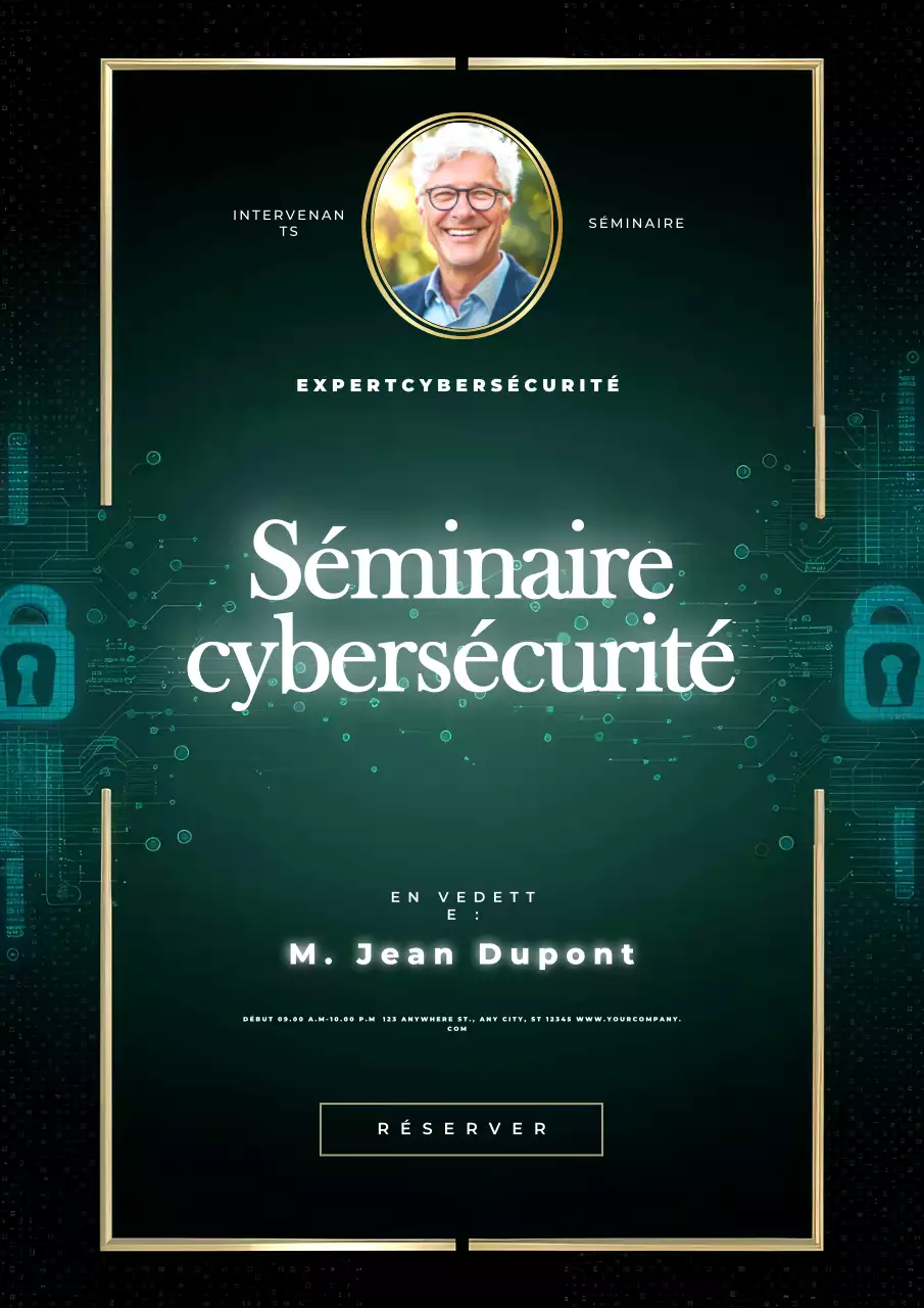 Promotion du séminaire sur la cybersécurité moderne vert et noir