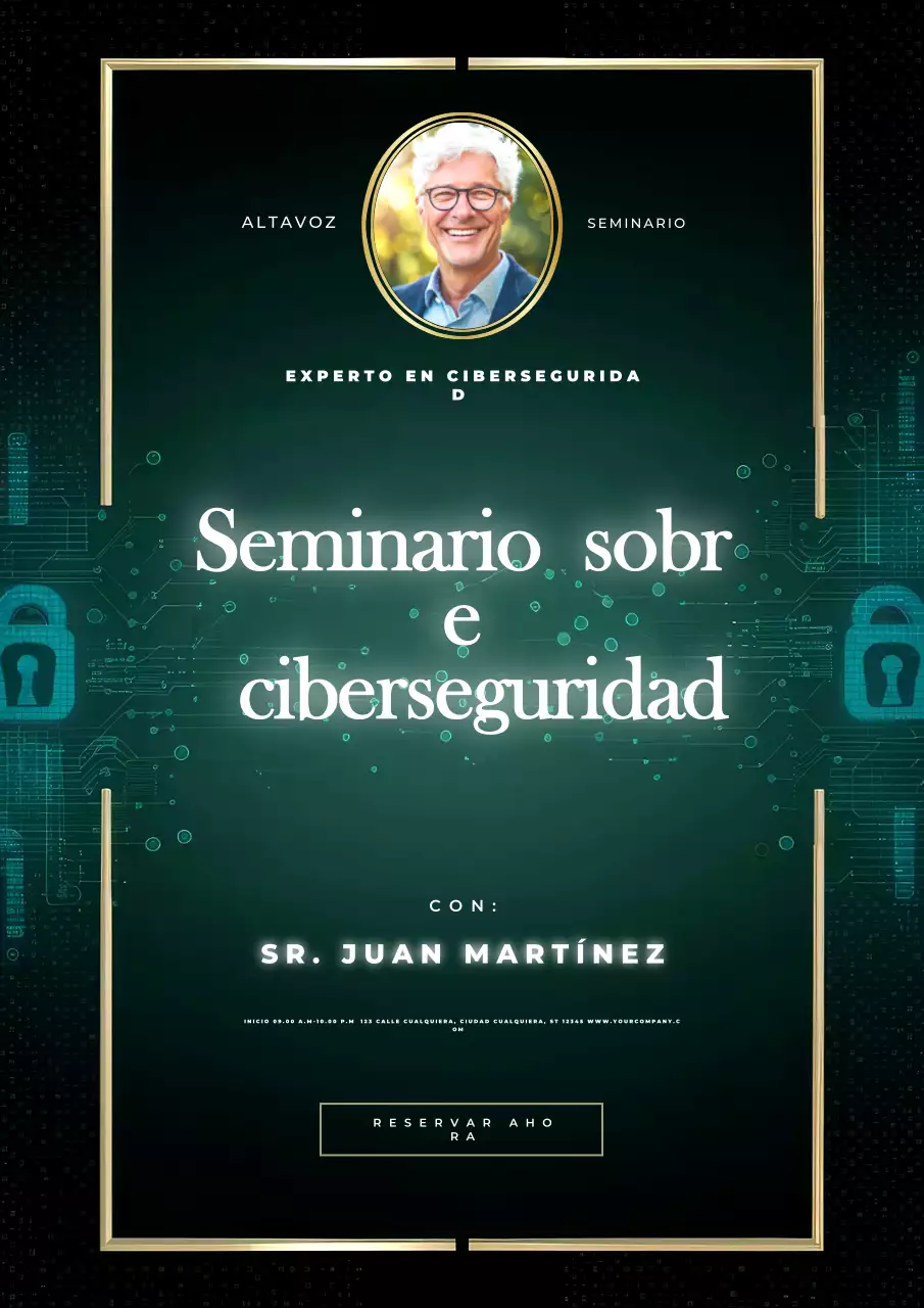 verde y negro promoción del seminario sobre ciberseguridad moderna