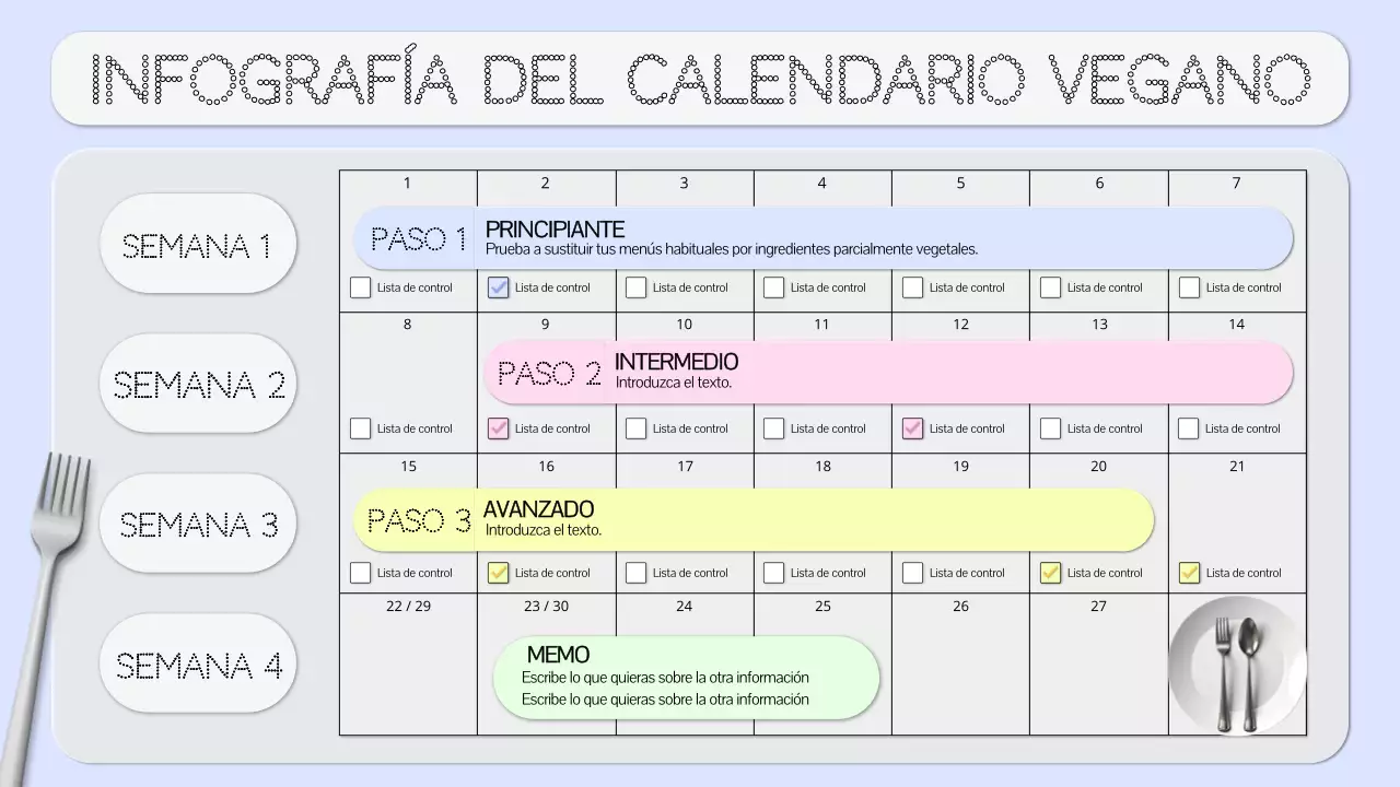 calendario azul y gris de dieta vegana sencilla