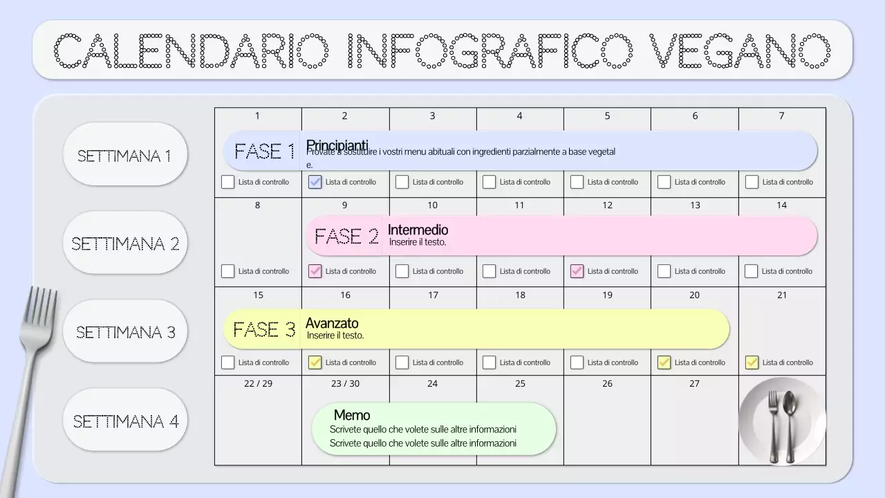 calendario dietetico vegano semplice blu e grigio