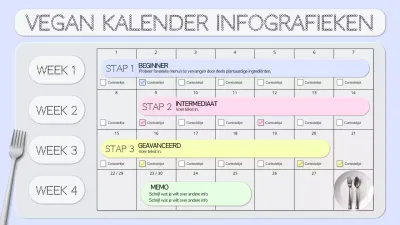 Een schone veganistische dieetkalender in lichtblauw en grijs