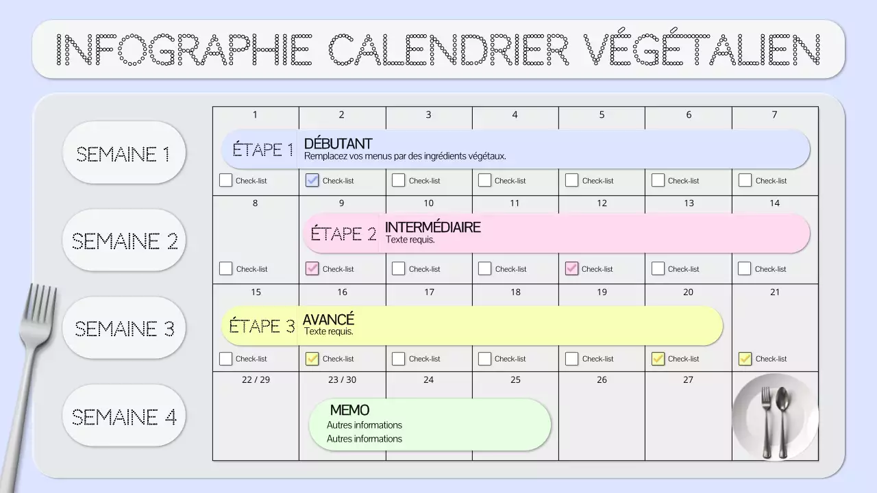 Un calendrier de régime végétalien propre en bleu clair et gris
