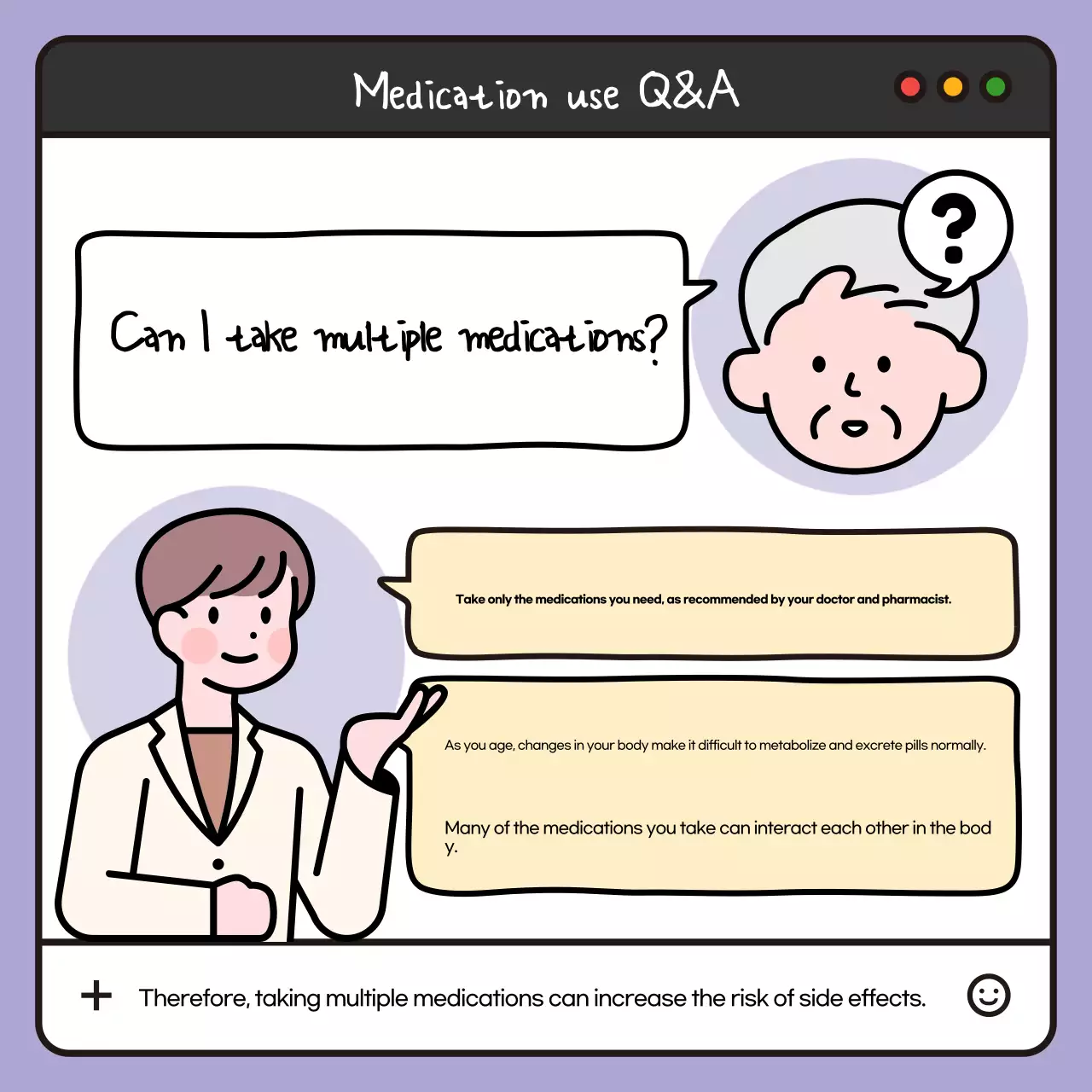 Um guia pop-art, a branco e preto, de medicamentos para idosos