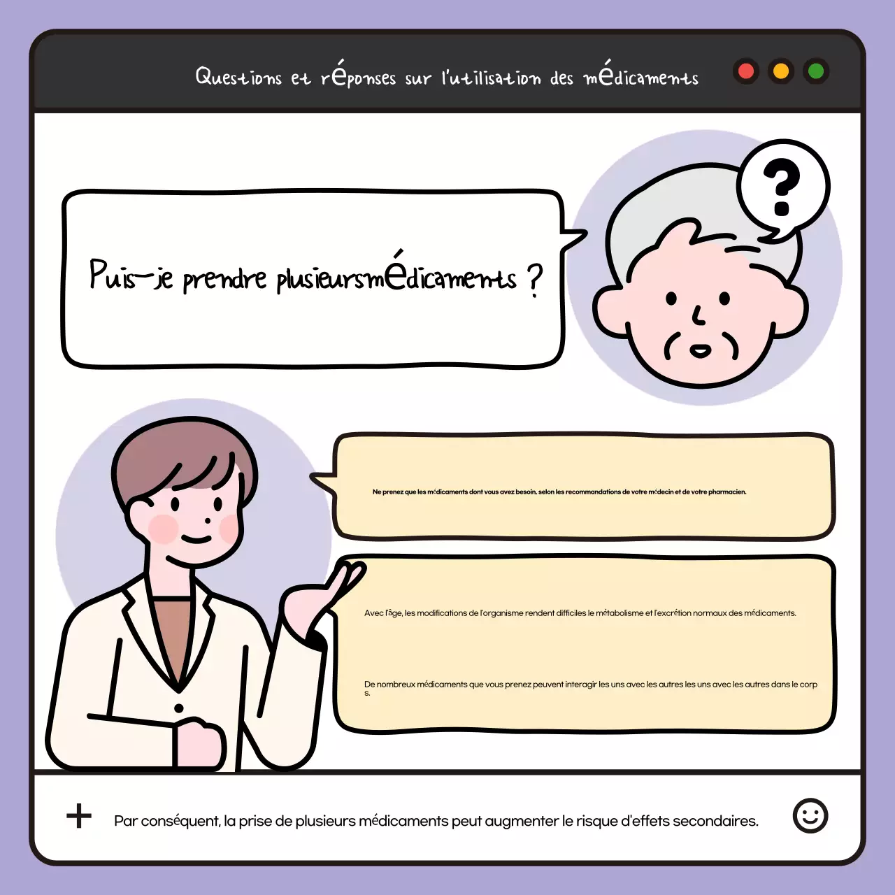 Un guide pop-art, blanc et noir, des médicaments pour les personnes âgées