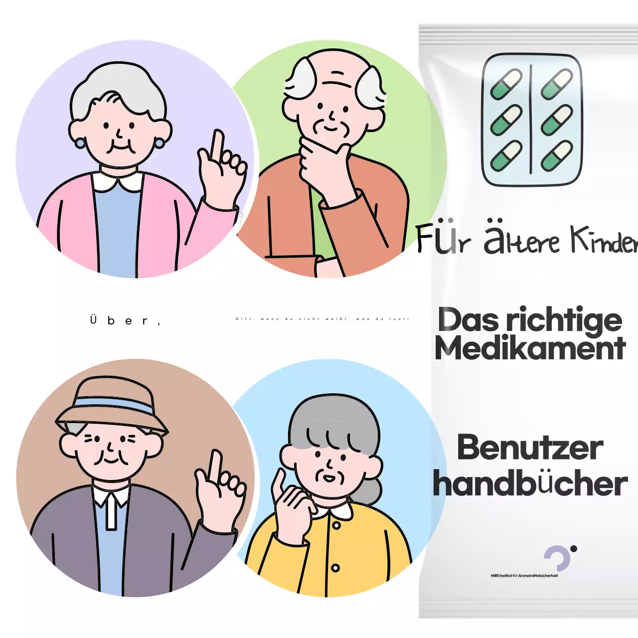 Ein weiß-schwarzer Pop-Art-Leitfaden zu Medikamenten für Senioren