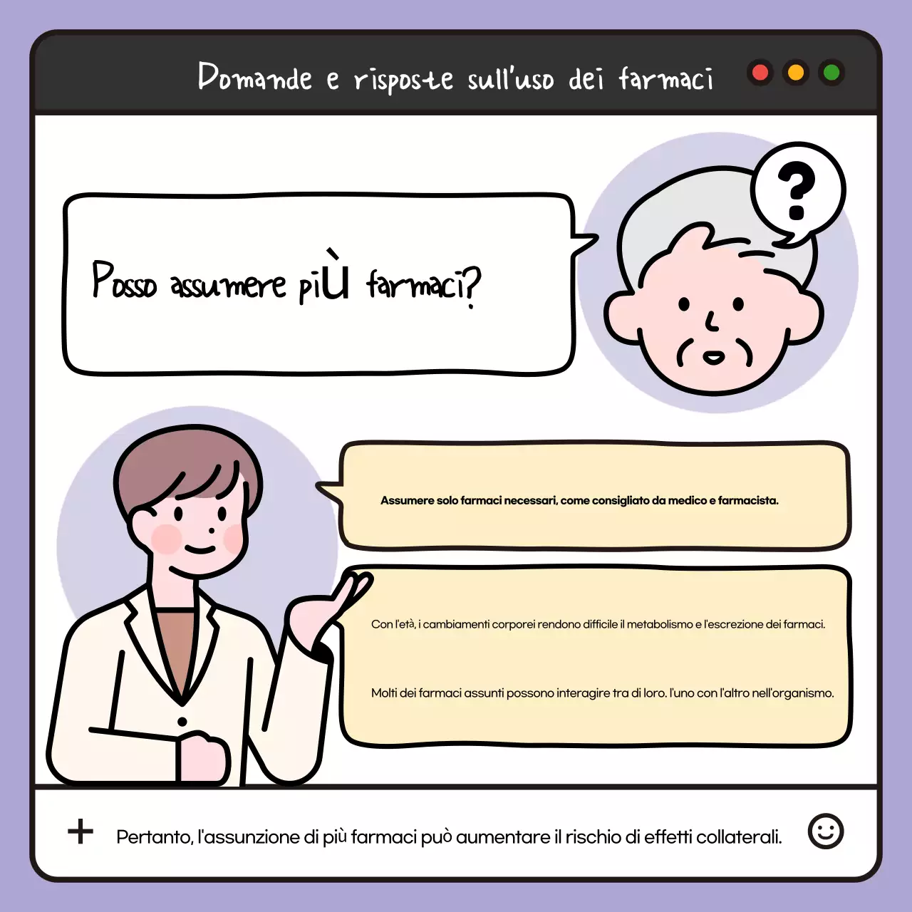 Una guida pop-art, in bianco e nero, ai farmaci per anziani