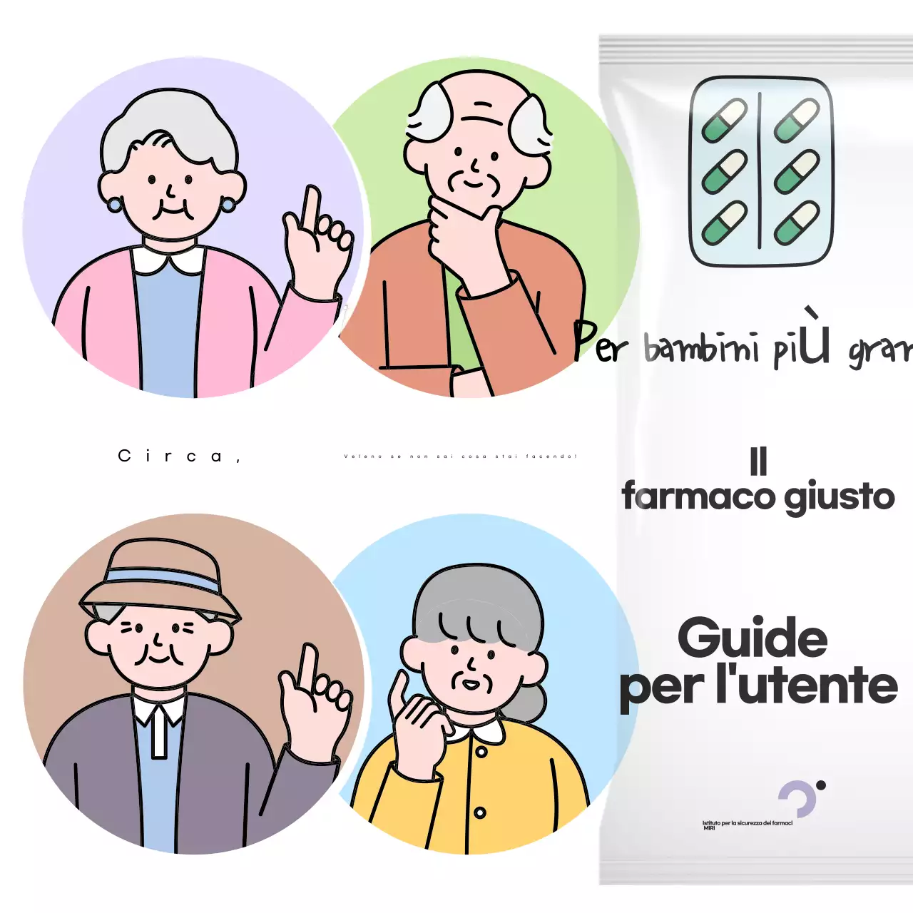 Una guida pop-art, in bianco e nero, ai farmaci per anziani