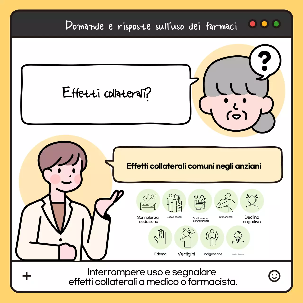 Una guida pop-art, in bianco e nero, ai farmaci per anziani