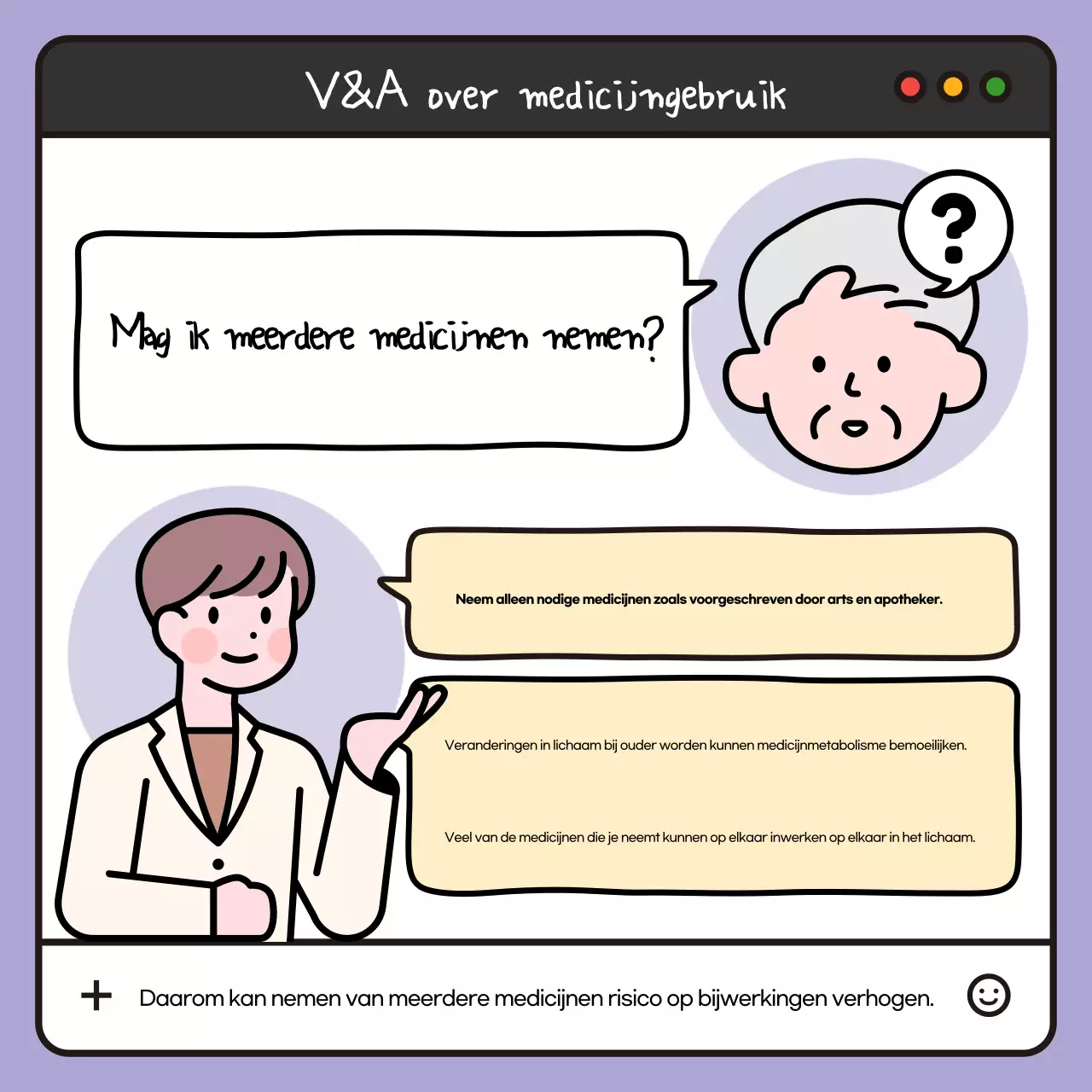 Een pop-art, wit-zwarte gids voor medicijnen voor senioren