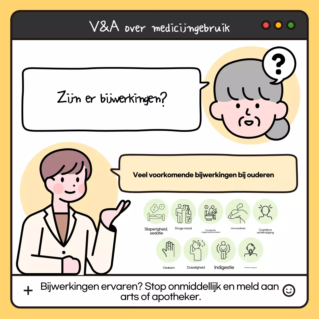 Een pop-art, wit-zwarte gids voor medicijnen voor senioren