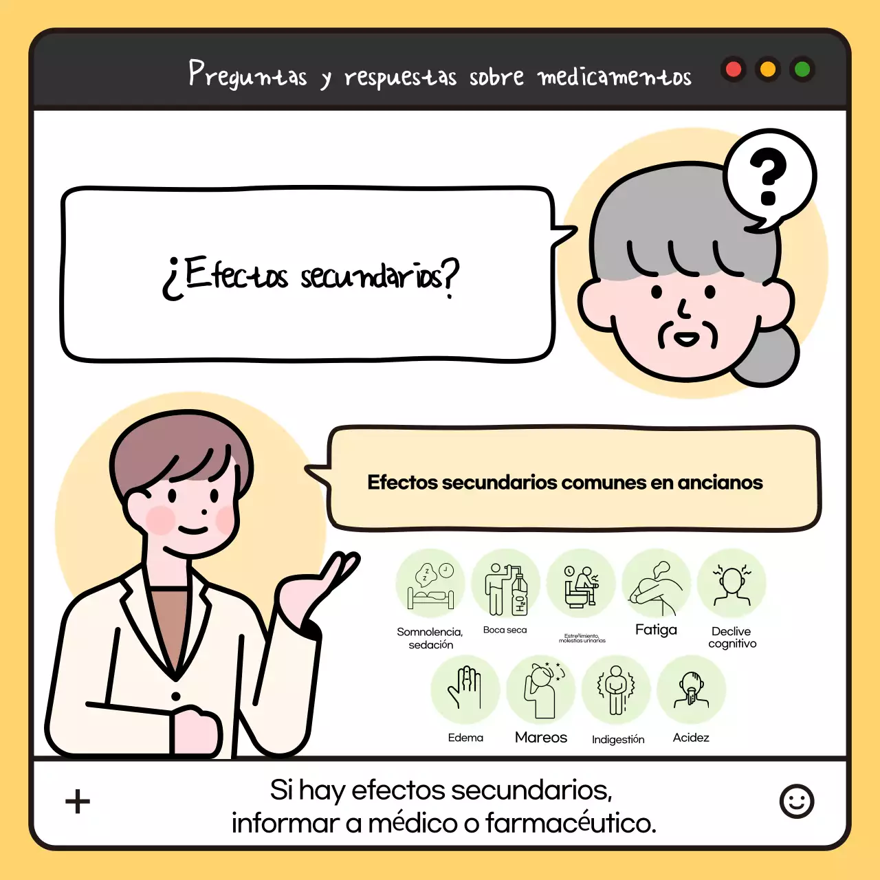 Una guía pop-art en blanco y negro de medicamentos para mayores