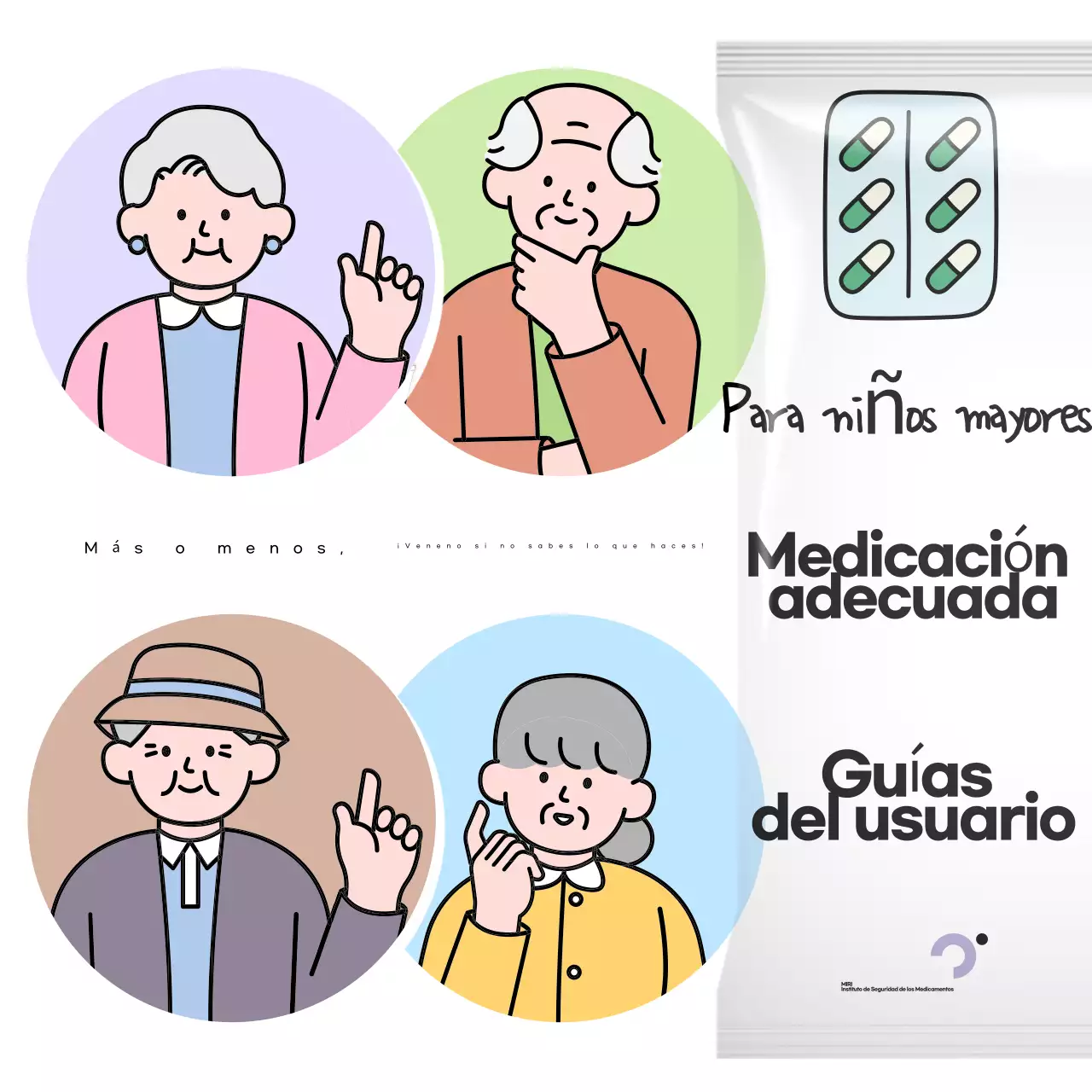Una guía pop-art en blanco y negro de medicamentos para mayores