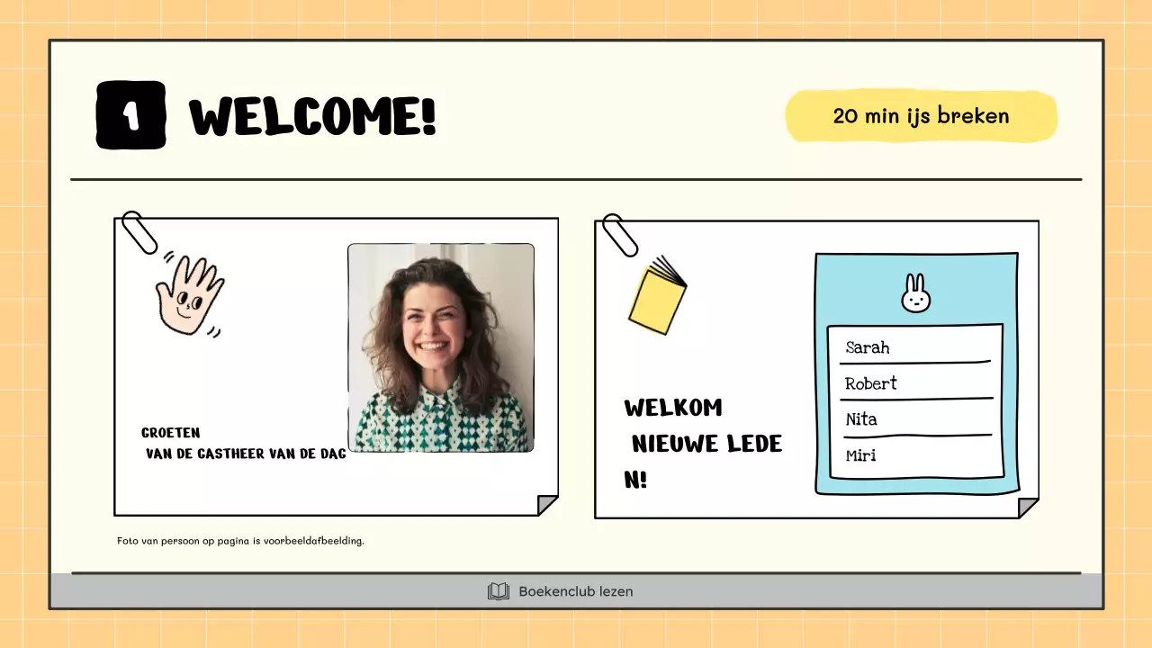 Een kitscherige boekenclub in geel en beige legt uit