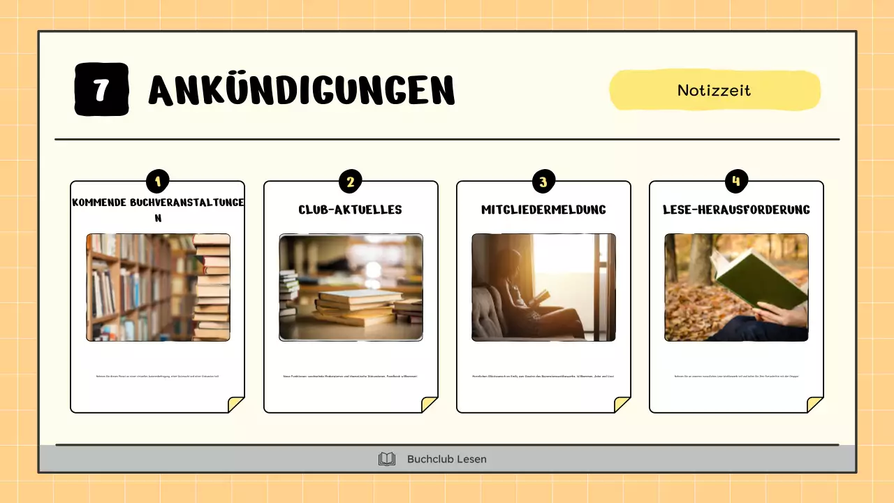 Ein kitschiger Buchclub in Gelb und Beige erklärt