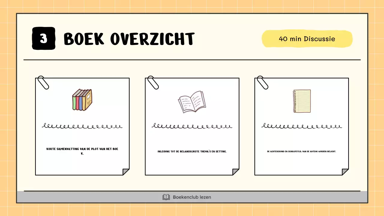 Een kitscherige boekenclub in geel en beige legt uit