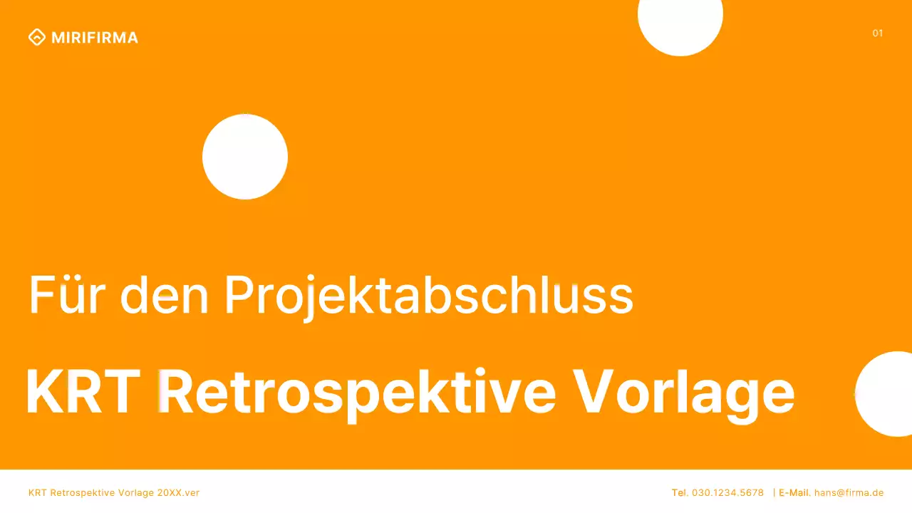 Modernes Konferenzdeck für Projektrückblicke in Orange und Weiß