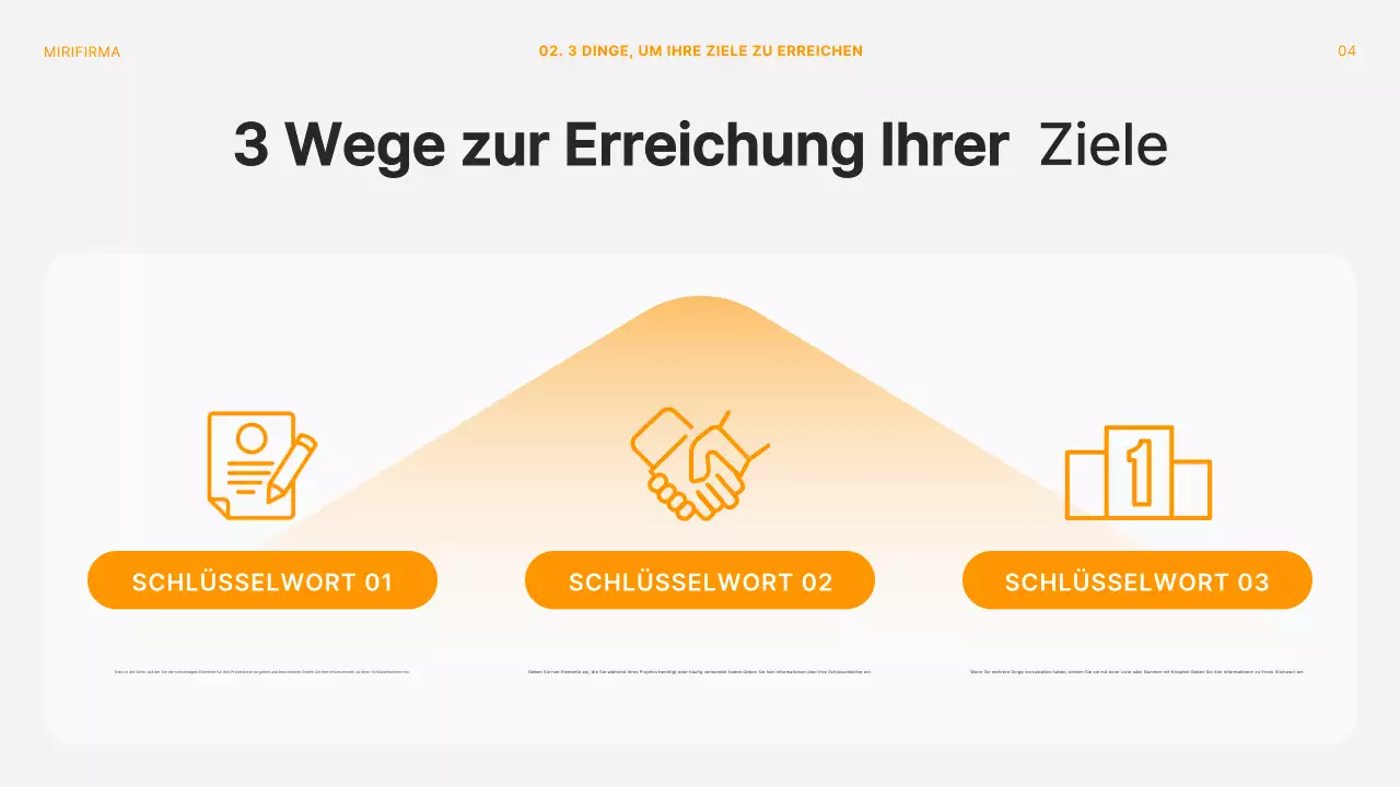 Modernes Konferenzdeck für Projektrückblicke in Orange und Weiß