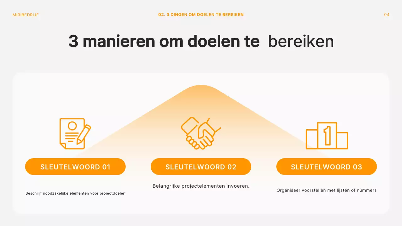 Modern project retrospectief vergaderdek in oranje en wit