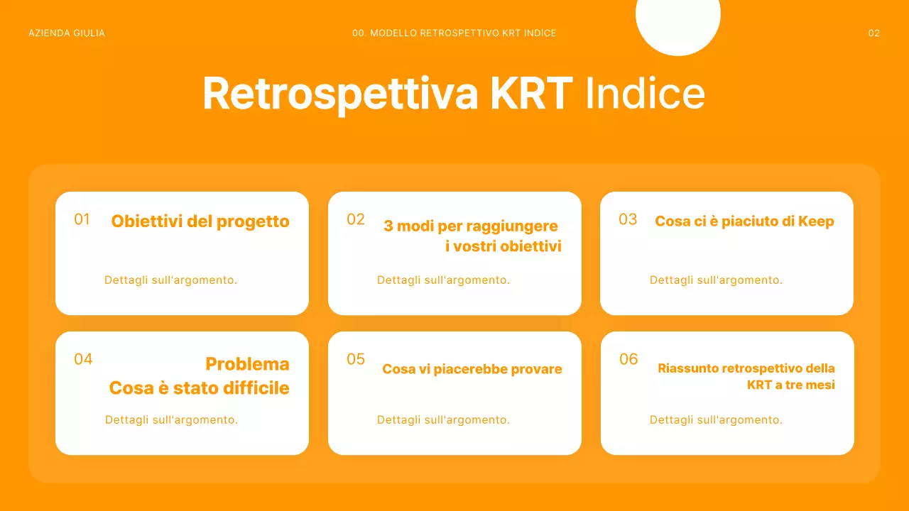 Moderna piattaforma per riunioni retrospettive di progetto in arancione e bianco