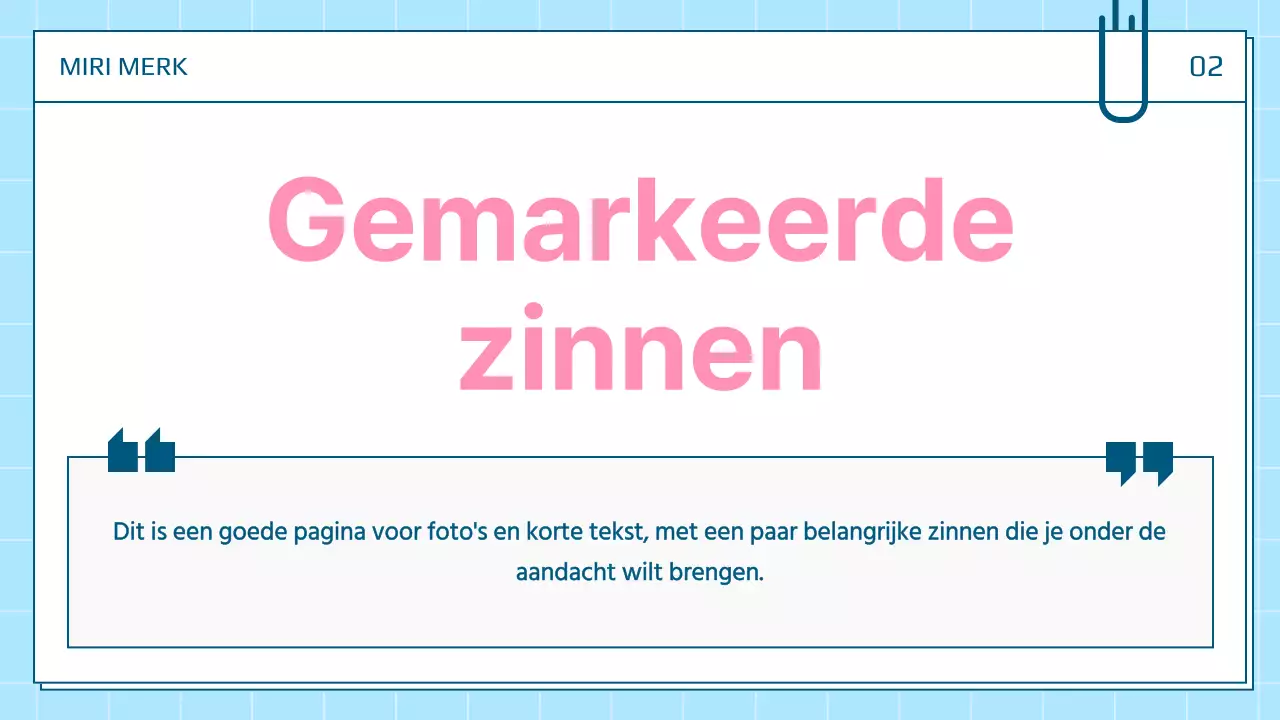 Een mooie persoonlijke presentatiepost in wit en blauw