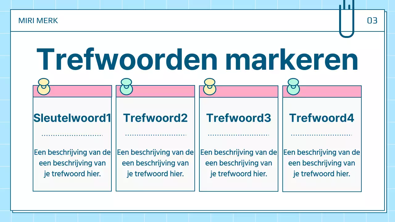 Een mooie persoonlijke presentatiepost in wit en blauw