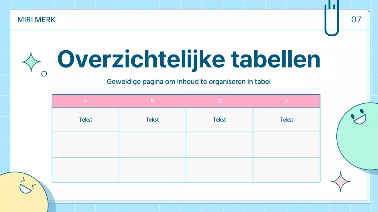 Een mooie persoonlijke presentatiepost in wit en blauw