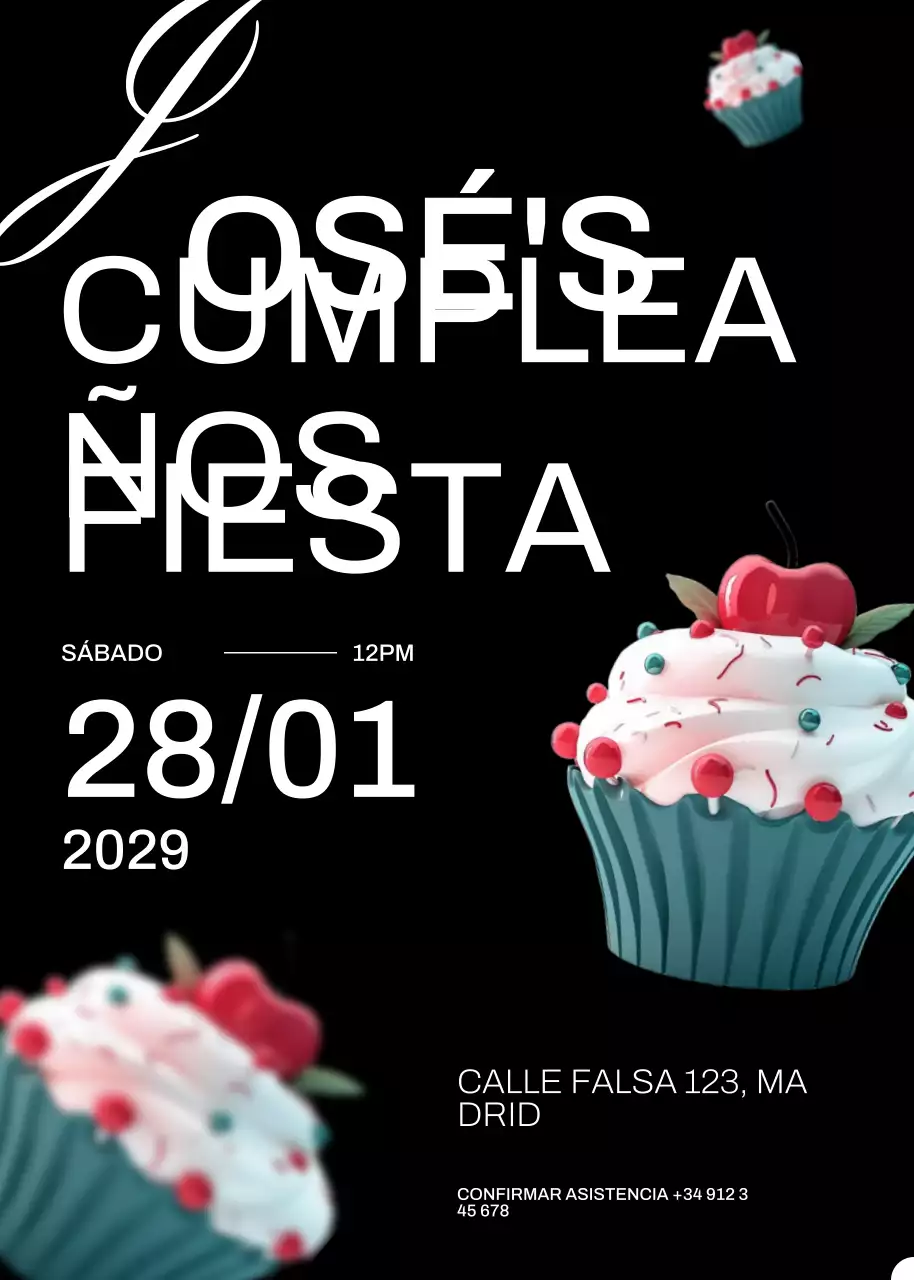 Invitación moderna negra para fiesta de cumpleaños