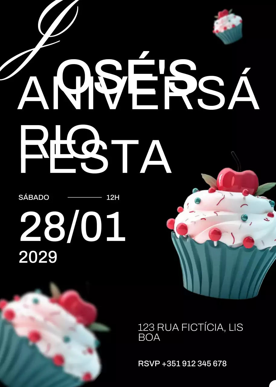 Convite de festa de aniversário moderno preto