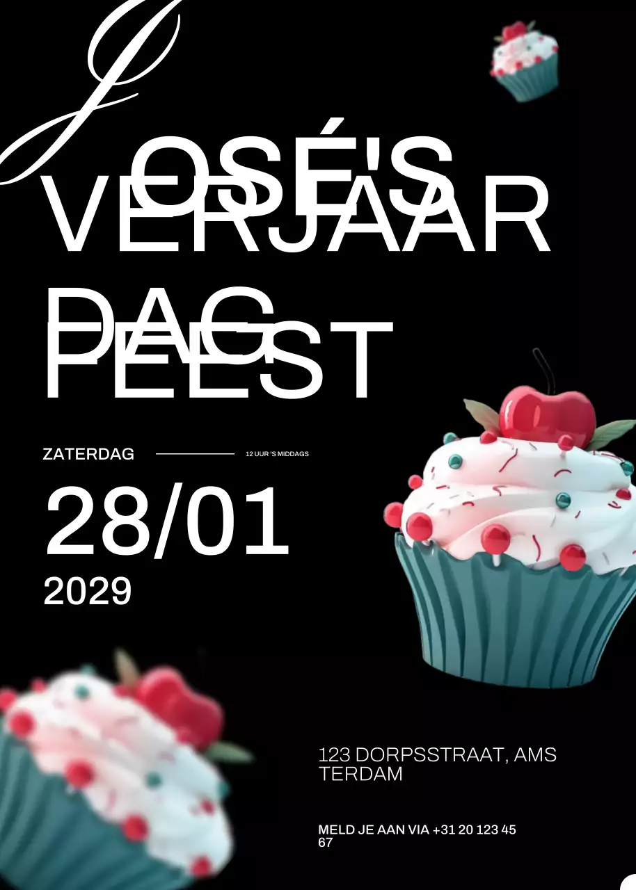 Uitnodiging modern verjaardagsfeestje zwart