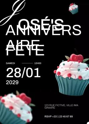 Invitation à une fête d'anniversaire moderne noire