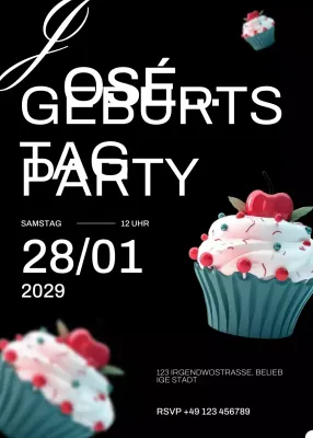 Schwarz Modern Geburtstag Partyeinladung