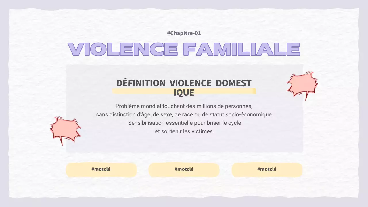 Une jolie présentation sur la violence domestique en violet et bleu clair