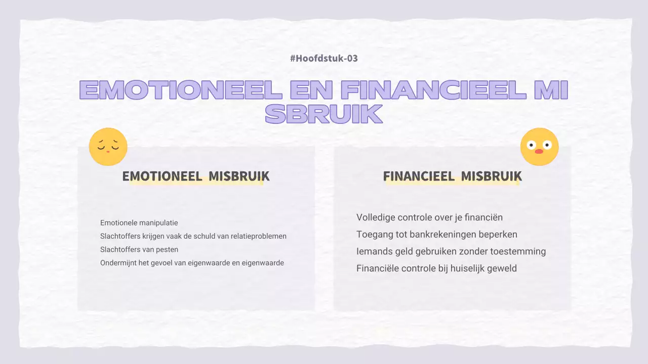 Een mooie paarse en lichtblauwe presentatie over huiselijk geweld