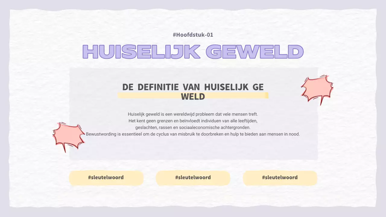 Een mooie paarse en lichtblauwe presentatie over huiselijk geweld