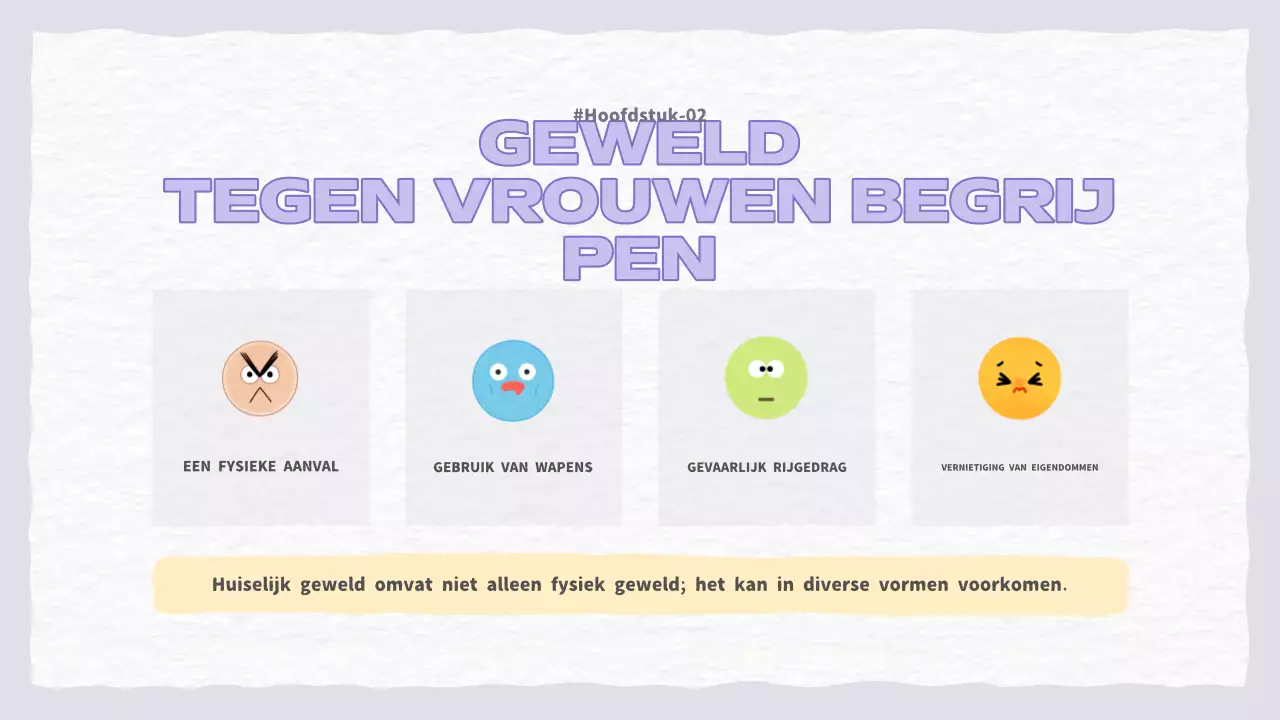 Een mooie paarse en lichtblauwe presentatie over huiselijk geweld