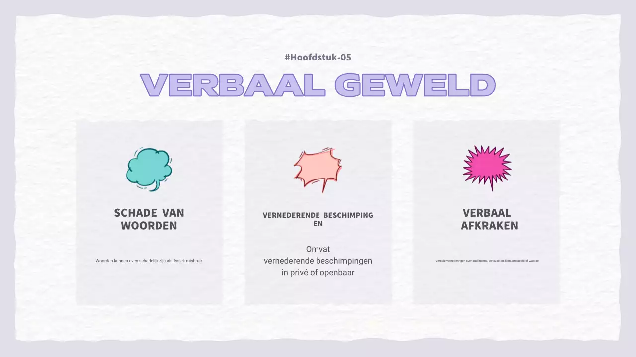 Een mooie paarse en lichtblauwe presentatie over huiselijk geweld