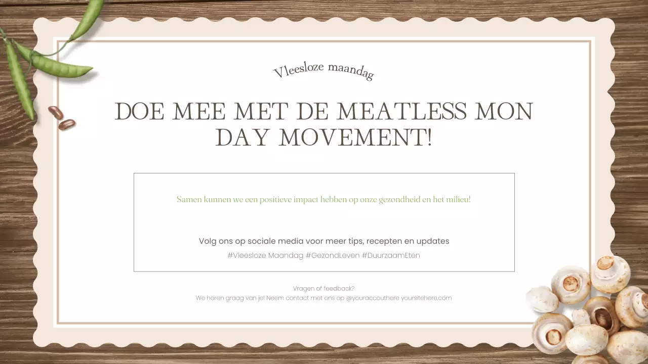 Het klassieke bruine en groene educatieve materiaal voor de Meatless Monday uitdaging