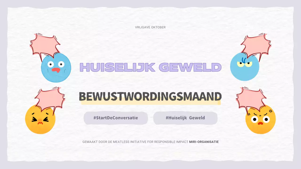 Een mooie paarse en lichtblauwe presentatie over huiselijk geweld