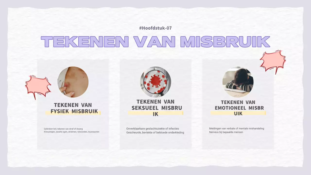 Een mooie paarse en lichtblauwe presentatie over huiselijk geweld