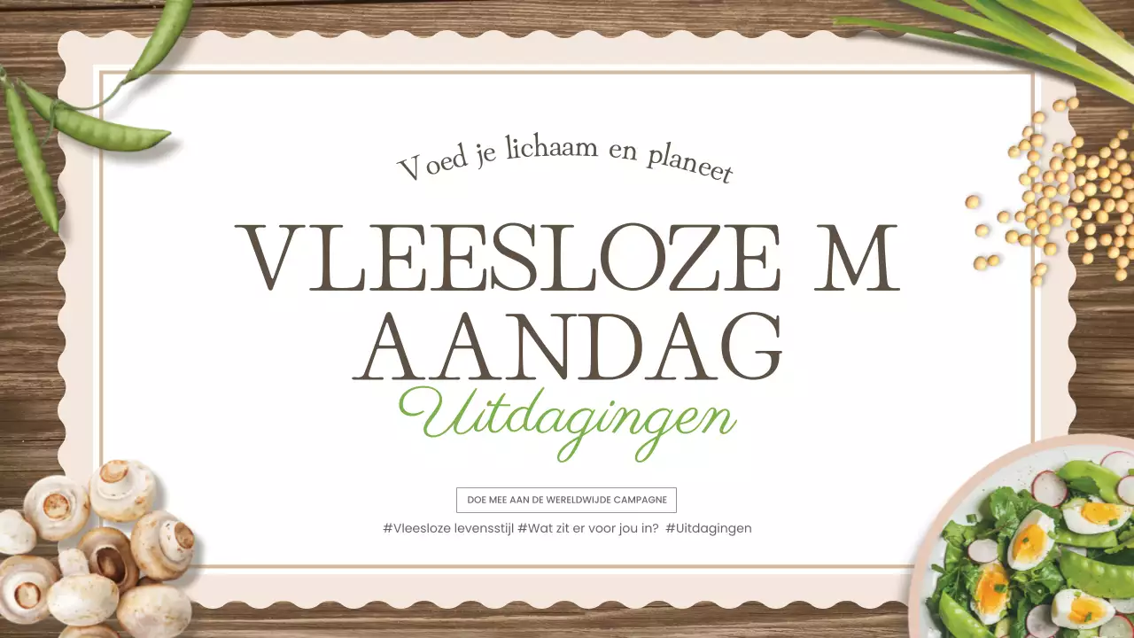 Het klassieke bruine en groene educatieve materiaal voor de Meatless Monday uitdaging