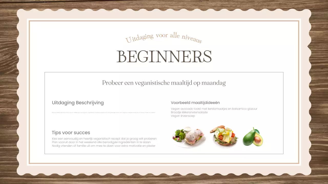 Het klassieke bruine en groene educatieve materiaal voor de Meatless Monday uitdaging